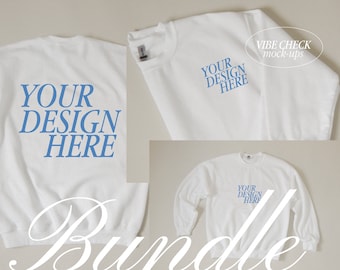 Maquette de sweat-shirt blanc Gildan 18000 : design tendance (fichier numérique JPEG)