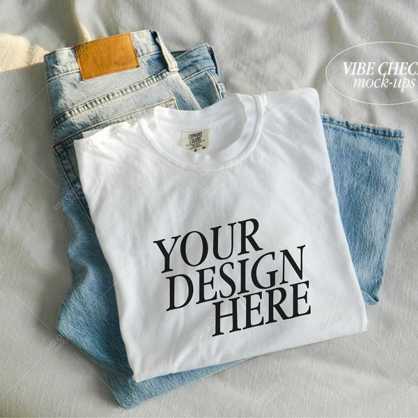 Comfort Colors 1717 Mockup White | Folded Mockup | 1717 Shirt Mockup | Tshirt Mockup | Comfort Colors Mockup | Trendy Mockup | Retro Mockup