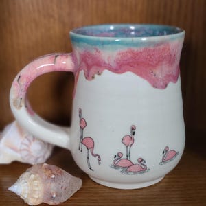 Made-to-order Flamingo decal mug on white clay