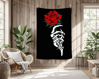 Rose Skull Hand Graphghan Pattern