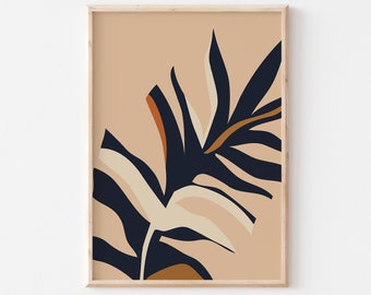 Neutral Palm Leaf Bohemian Art Print, Scandi Poster, Neutral Abstract Picture, A5 A4 A3 A2, Gallery Wall, Gift, Minimalistic Boho Decor