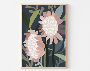 Pink Flowers Boho art Print, Pink Neutral Wall Decor, Pink Poster, Gallery Wall, A5 A4 A3 A2, Gift, Living Room Decor, Birthday