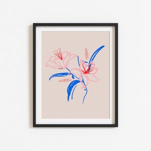 Flowers Art Print, Pink Blue Poster, Living Room, Kitchen, A5 A4 A3 A2 Dining Room, Botanical, Gallery Wall, Gift, Housewarming image 3