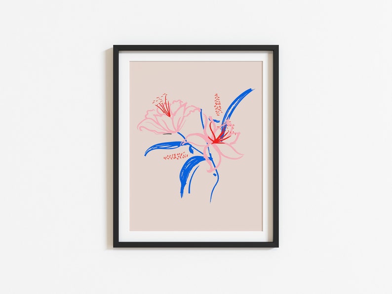 Flowers Art Print, Pink Blue Poster, Living Room, Kitchen, A5 A4 A3 A2 Dining Room, Botanical, Gallery Wall, Gift, Housewarming image 3