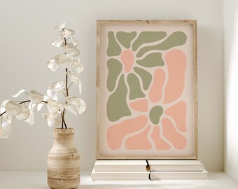 Pretty Pastel Floral Abstract art Print, Botanical Poster, Pretty Bright Wall Decor, A5 A4 A3 A2, Gallery Wall, Minimal, Bohemian