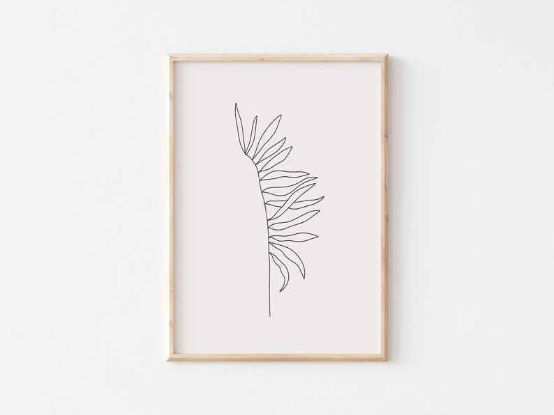 Black and White Leaf line art Print, Botanical Wall Decor, Modern Poster, Gift, A5 A4 A3 A2, Birthday Present, Bohemian Wall Art, image 1