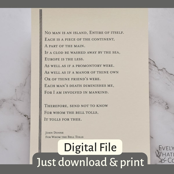 Digital Print - John Donne's 'For Whom the Bell Tolls'
