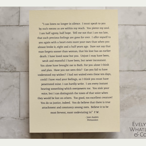 Jane Austen's 'Persuasion' - Captain Wentworth Letter - 5" X 7" Print Unframed