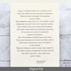 Digital Print - Shakespeare's Sonnet 18 "Shall I Compare Thee"