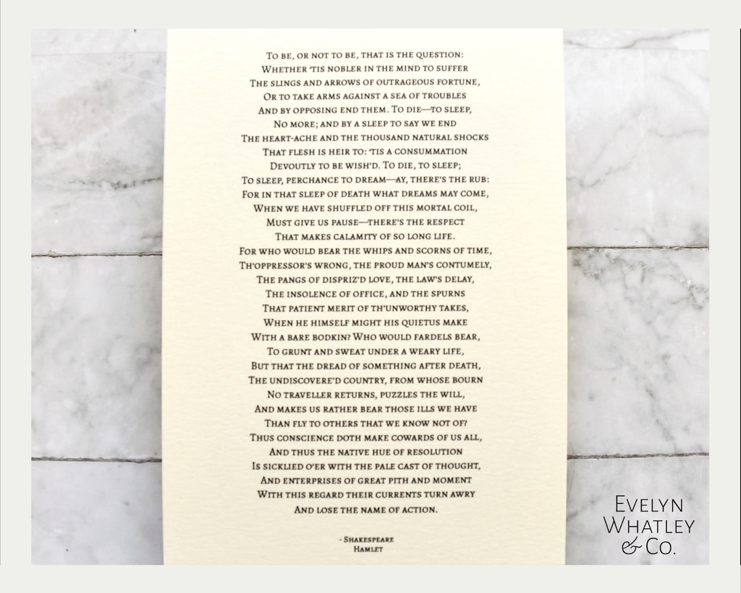 Shakespeare Print - "to Be or Not to Be" Hamlet Soliloquy - Etsy