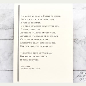 John Donne&#39;s &#39;For Whom the Bell Tolls&#39; - 5&quot; X 7&quot; Print Unframed