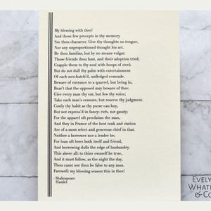 Shakespeare Print - &quot;To Thine ownself be True&quot; Hamlet - Polonius Advice to Laertes
