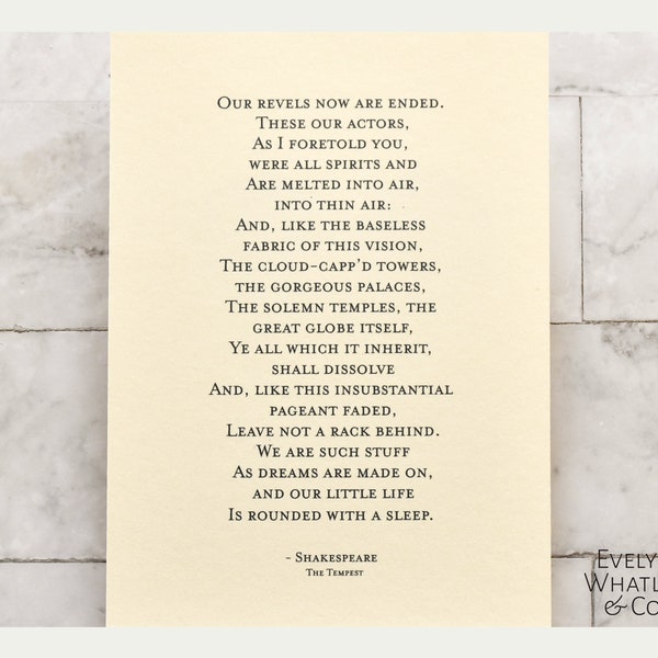 Shakespeare Print - "Our Revels now are Ended" The Tempest - Prospero's Speech
