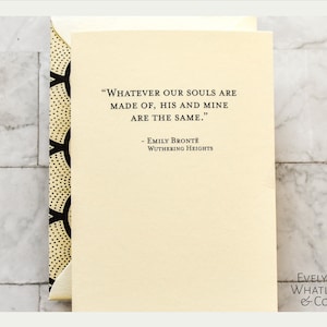 Wuthering Heights Love Card: Emily Bronte Quote, Floral Lined Envelope