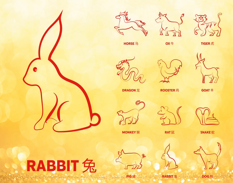 Chinese Zodiac SVG PNG PDF Eps Jpg, Zodiac Animals, Chinese New Year Animals, Sketch, Line