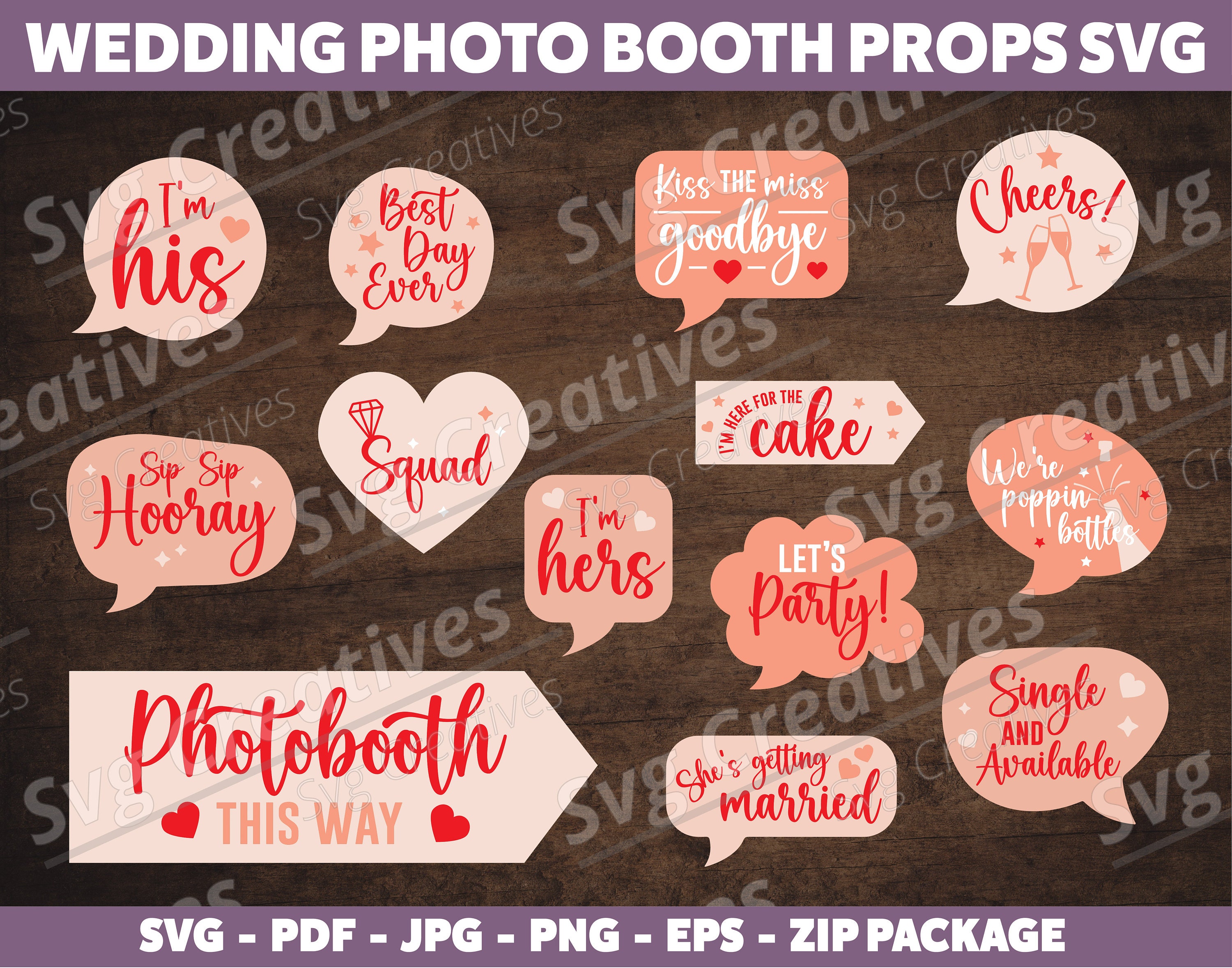 Wedding Photo Booth Props SVG PNG, Wedding Signs and Decorations