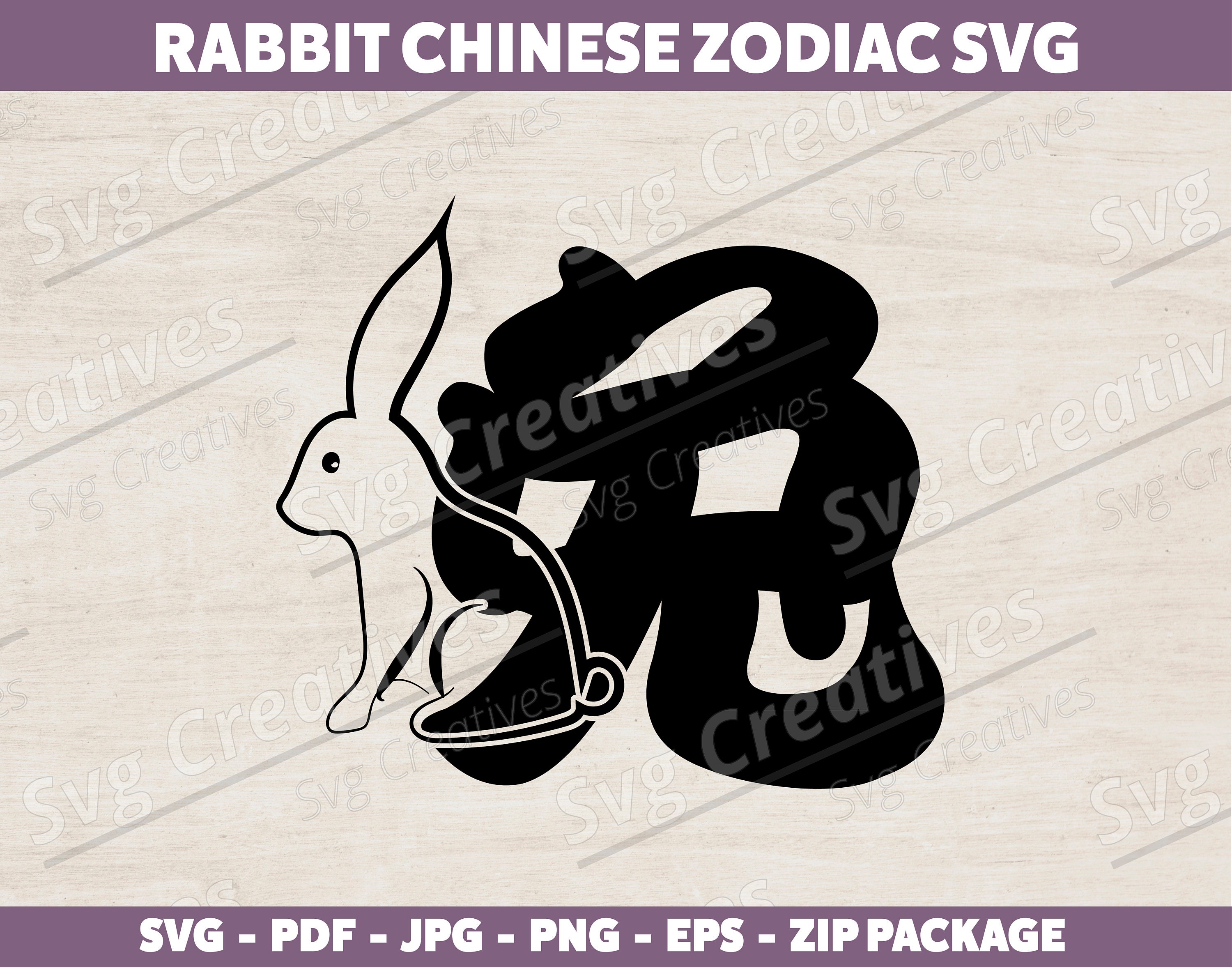 Rabbit Zodiac SVG PNG PDF Eps Jpg, Zodiac Animal Svg, Chinese New Year ...