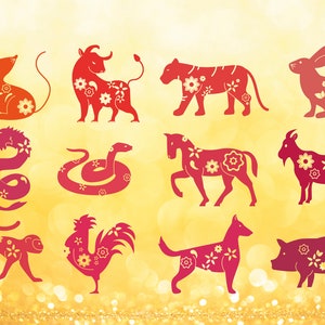 Modern Chinese Zodiac Animals Collection Svg, lunar new year svg, Chinese New Year Animals, Zodiac sign png, Zodiac svg file