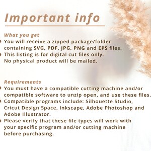 以下が含まれることがあります： デジタルカットファイルに関する重要な情報です。SVG、PDF、JPG、PNG、EPSファイルを含む圧縮フォルダを受け取ります。このリストはデジタルカットファイルのみを対象としています。物理的な製品は発送されません。これらのファイルの解凍、開梱、使用には、互換性のあるカッティングマシンと/またはソフトウェアが必要です。互換性のあるプログラムには、Silhouette Studio、Cricut Design Space、Inkscape、Adobe Photoshop、Adobe Illustratorなどがあります。購入前に、これらのファイルタイプが特定のプログラムやカッティングマシンと互換性があることを確認してください。