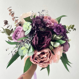 Purple Bouquet / Boho Bouquet / Wedding Bouquet / Rustic Bouquet / Purple Bridal Bouquet / Silk Peony Bouquet /  Lavender Hydrangea