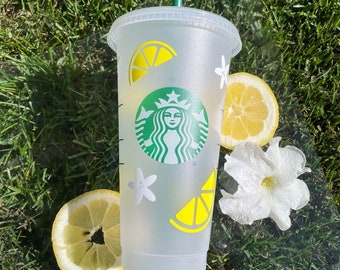 Starbucks lemon cold cup, Starbucks tumbler, Floral, Lemon wedge, Venti