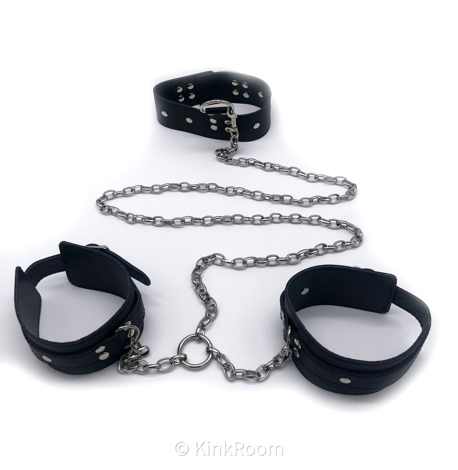 Leather Neck Collar Chained to Ankle Cuffs BDSM Etsy