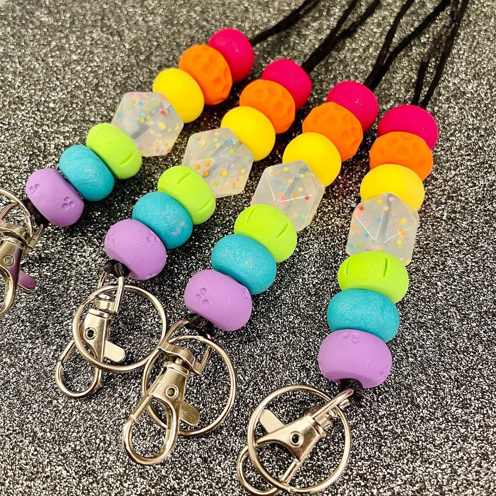 Rainbow Carnival Lanyard / Polymer Clay Bead Teacher Lanyard Etsy