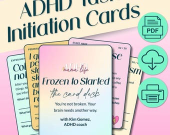 ADHD Taakinitiatiekaarten, Van Bevroren tot Gestart Deck, 20 printbare kaarten, Digitale download