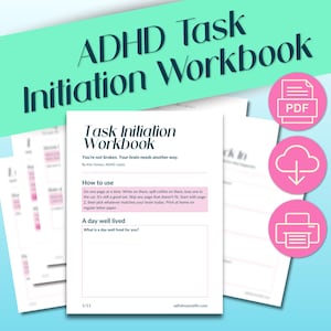 ADHD Task Initiation Workbook | Printable ADHD Worksheets for Moms | Executive Function Tools | Digital Download