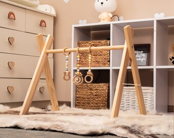 Montessori Wooden Baby Gym - Natural Wooden Baby Play Gym