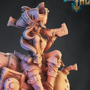 Sexy Female Pinup Swashbuckler Fighter Pirate Gunslinger on Canon| 28mm, 32mm,54mm, 75mm, 100mm Scale | D and D 5e Miniatures | DnD Mini |