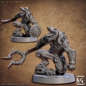 Kobold Fighter with Mancatcher, Scimitar & Shield PC NPC DnD | 28mm, 32mm, 54mm, 75mm Scale Miniature | Dungeons and Dragons | Artisan Guild