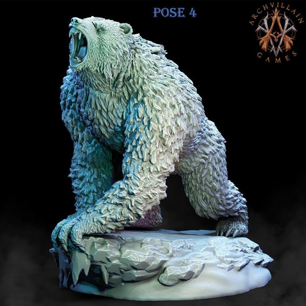 Miniatura di orso / Druido / Orso / Statua di animale / Scala 28 mm / 32 mm / Pathfinder / Resina / DnD