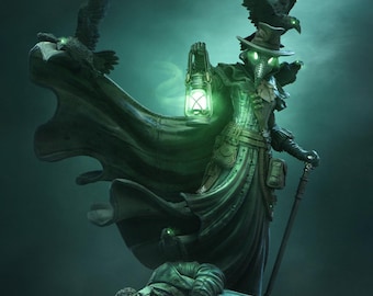 Plague Doctor Miniature – Dark Alchemist Villain with Lantern | DnD NPC Boss | Resin Tabletop RPG