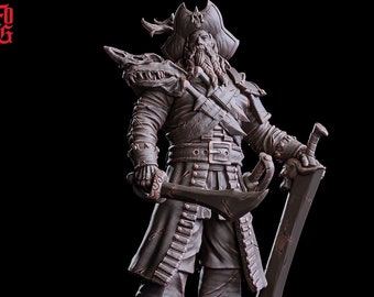 Swashbuckler Pirate Captain Fighter | 28mm, 32mm,54mm,75mm,100mm Scales | Player Character Mini  -D&D 5e Pathfinder Figurine |Flesh of Gods