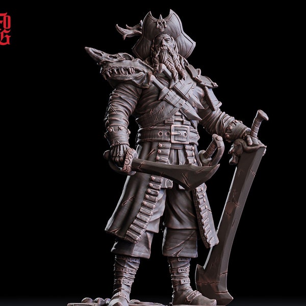 Combattant Capitaine Pirate Swashbuckler | Échelles 28 mm, 32 mm, 54 mm, 75 mm, 100 mm | Personnage du joueur Mini-D&D 5e Pathfinder Figurine |Flesh of Gods