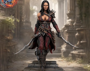 Miniatura de Assassina Ladina Feminina | Personagem Zylah | Figura de RPG em Resina | 28 mm 32 mm 54 mm 75 mm 100 mm