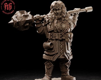 Dwarf Female Fighter Cleric | 28mm,32mm Scale ,50mm Tall | Dungeons and Dragons | Figurine mini - D&D 5e | Flesh of Gods