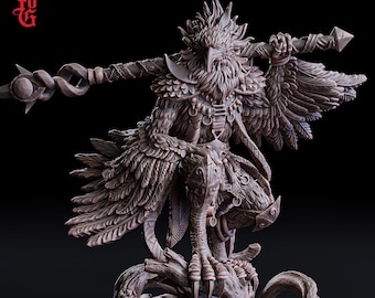 Aarakocra Birdfolk Fighter Paladin PC NPC | 28mm,32mm,54mm,75mm,100mm Scales | Player Character  -D&D 5e Pathfinder Figurine | Flesh of Gods