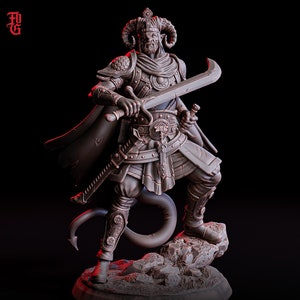 Tiefling Rogue, Fighter, Ranger  PC / NPC Resin Figure | 28mm, 32mm,54mm75mm,100mm Scales | Mini -D&D 5e Pathfinder Figurine | Flesh of Gods
