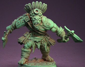 Orc Two Axes | 28mm, 32mm, 75mm Scale Resin Miniature | Dungeons and Dragons | Pathfinder |