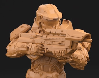 Space Spartan miniature with Rifle | 28mm, 32mm Scales also 50mm, 75mm, 100mm | Sci-Fi Video Games miniatures | Fan Art | 3Dartguy|