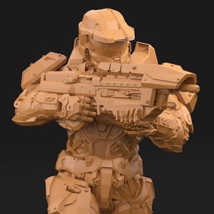 Space Spartan miniature with Rifle | 28mm, 32mm Scales also 50mm, 75mm, 100mm | Sci-Fi Video Games miniatures | Fan Art | 3Dartguy|