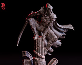 Human Rogue Miniature with Sword | Crouching Unpainted Resin DnD Assassin