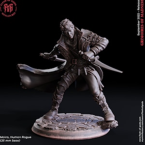 Human Rogue Thief Assassin | 28mm, 32mm,54mm, 75mm, 100mm Scale Resin Miniature | Dungeons and Dragons | Flesh of Gods