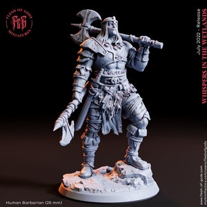 Barbarian Fighter Human Figure D&D5E  | 28mm, 32mm,54mm, 75mm, 100mm Scale Resin Miniature | Dungeons and Dragons | Flesh Of Gods