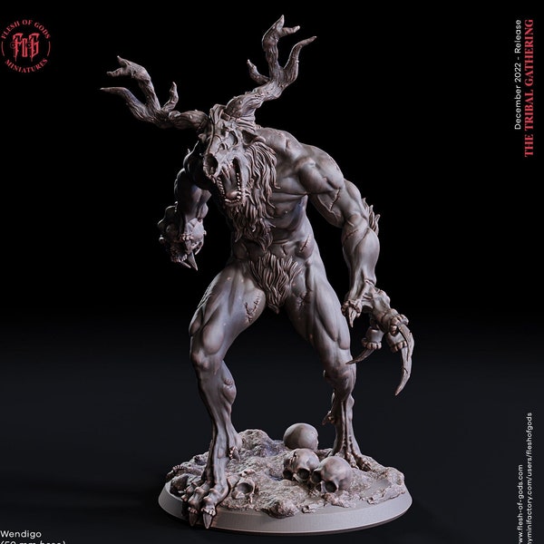 Wendigo Fey Flesh Eater Monstrosity | 70mm tall | 28mm,32mm, 75mm scale | Miniature | Dungeons and Dragons | Clay Cyanide |