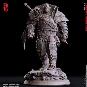 Half-Orc, Ogre Fighter Knight Paladin | 28mm, 32mm,54mm,75mm,100mm Scales | Player Character Mini -D&D 5e Pathfinder Figurine |Flesh of Gods