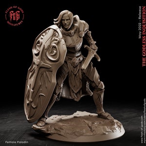 Female Paladin Cleric with Sword & Shield in Heavy Armor  | D and D| 28mm, 32mm,54mm, 75mm, 100mm Scales | Pathfinder |Unpainted Figure
