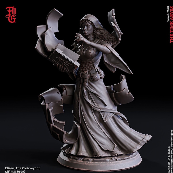 Weiblicher Zauberer, Hexenmeister, Sorcerer PC NPC | 28mm, 32mm,54mm, 75mm, 100mm Skala Resin Miniatur | Dungeons und Drachen | Fleisch der Götter